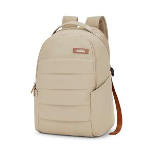 Safari Rizz 24L Laptop Backpack Bag for Men & Women, Casual 2 Compartment School Bag for Boys & Girls, Comes with Smart Trolley Sleeve, Organizer & Bottle Holder, Office Bag, Color - Beige